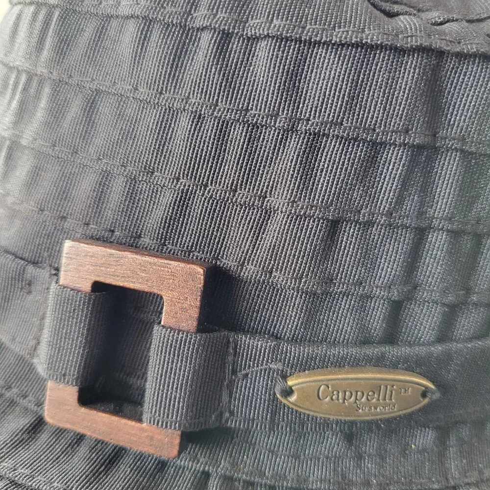 NWOT-Cappelli Summer /Spring Black Floppy Straw Bucket Hat (Size 7 1/8